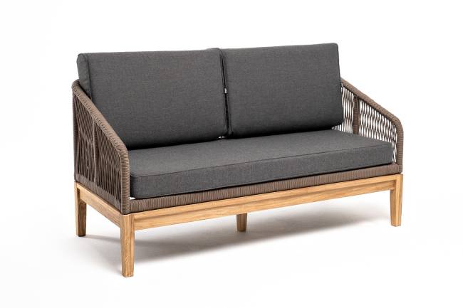 "Канны" диван 2-местный плетеный из роупа, основание дуб, роуп коричневый круглый, ткань темно-серая 027 "Канны" диван 2-местный плетеный из роупа, основание дуб, роуп коричневый круглый, ткань темно-серая 027