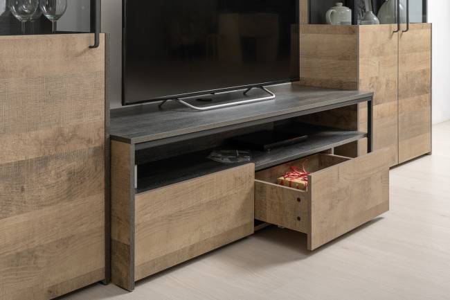 Стенка для гостиной в лофт стиле Трувор № 19 цвет дуб гранж песочный/интра