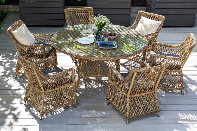 "Эспрессо" плетеный круглый стол, диаметр 150 см, цвет соломенный "Эспрессо" плетеный круглый стол, диаметр 150 см, цвет соломенный