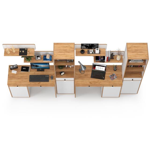 Мебель в детскую для двоих детей Вуди компоновка № 16 цвет белый премиум/дуб крафт золотой