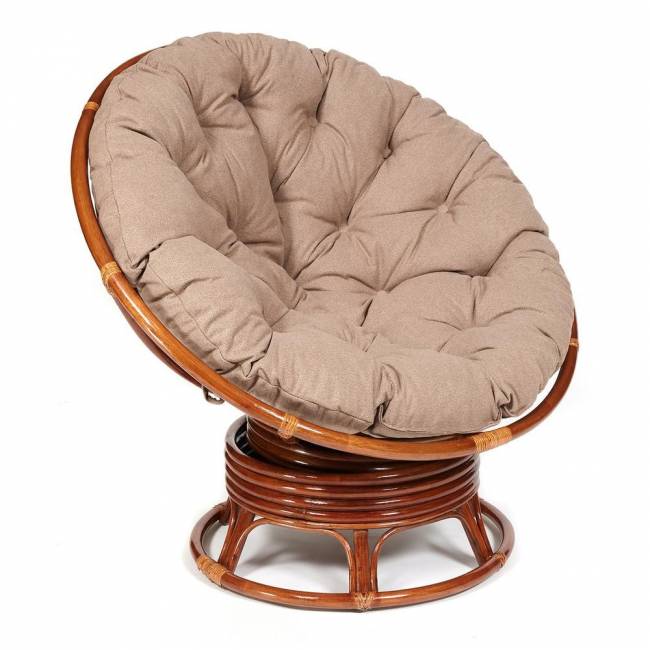 Кресло-качалка PAPASAN/ПАПАСАН w 23/01 B /с подушкой/ 115х78х104 см, Pecan (орех), экошерсть Коричневый, 1811-5 Pecan (орех)