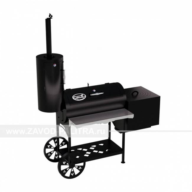 Гриль-Смокер казан XXL, из стали толщиной 3 мм, печь справа, в термостойкой покраске Гриль-Смокер казан XXL, из стали толщиной 3 мм, печь справа, в термостойкой покраске