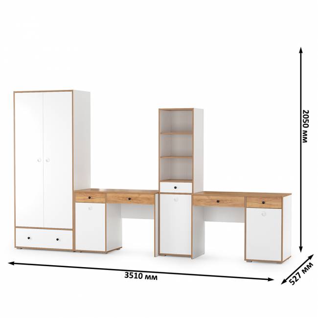 Мебель в детскую комнату для двоих детей Вуди № 29 цвет белый премиум/дуб крафт золотой