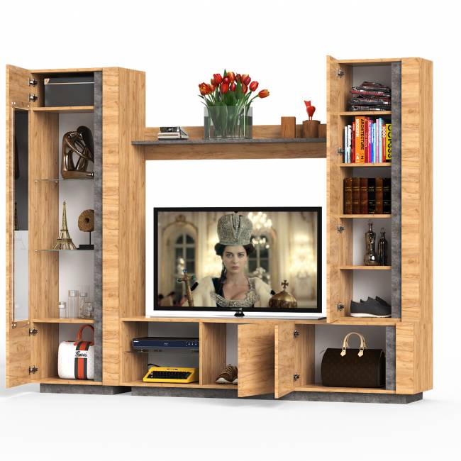 Стенка для гостиной Арчи-3 цвет дуб крафт золотой/камень тёмный Стенка для гостиной Арчи-3 цвет дуб крафт золотой/камень тёмный