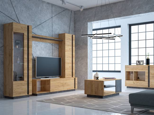 Стенка для гостиной Арчи-3 цвет дуб крафт золотой/камень тёмный Стенка для гостиной Арчи-3 цвет дуб крафт золотой/камень тёмный