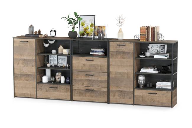 Два комода с ящиком и дверкой и комод с тремя ящиками Трувор цвет дуб гранж песочный/интра Два комода с ящиком и дверкой и комод с тремя ящиками Трувор цвет дуб гранж песочный/интра