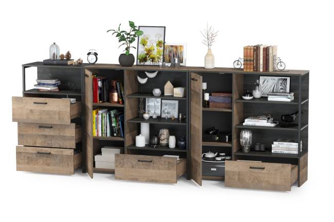 Два комода с ящиком и дверкой и комод с тремя ящиками Трувор цвет дуб гранж песочный/интра Два комода с ящиком и дверкой и комод с тремя ящиками Трувор цвет дуб гранж песочный/интра