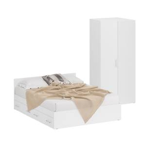 Двуспальная Кровать белая с ящиками 1600 с угловым шкафом Стандарт цвет белый
