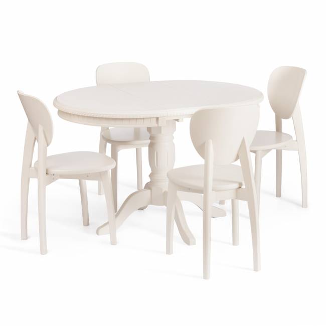 Стол STEFANO круглый бук, мдф, D90+30x77см, Ivory white Ivory white бук, мдф