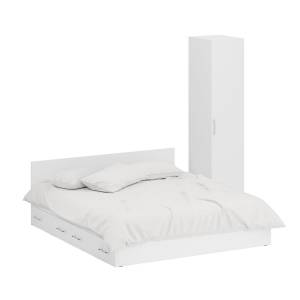 Двуспальная Кровать белая с ящиками 1800 с пеналом Стандарт цвет белый