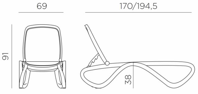 Шезлонг-лежак пластиковый Omega тортора 1700-1945х690х910 мм Шезлонг-лежак пластиковый Omega тортора 1700-1945х690х910 мм