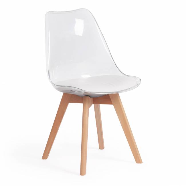 Стул TULIP (mod. 73) / 1 шт. в упаковке прозрачный/Transparent, подушка белая/Cushion whit дерево/пластик/ПУ