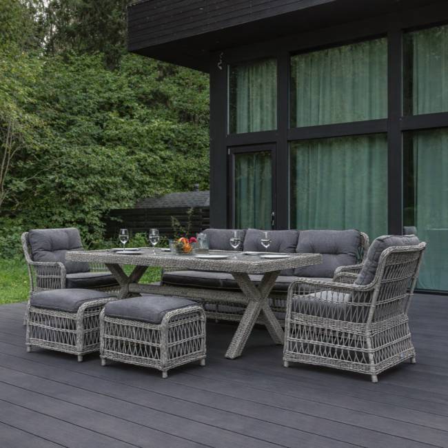 Обеденный комплект ALBERT в сером цвете из искусственного ротанга
