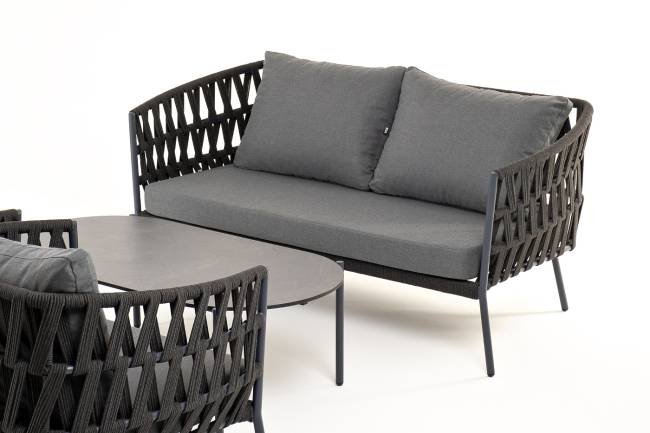 "Диего" лаунж-зона 4-местная плетеная из роупа (веревки), каркас алюминиевый темно-серый, роуп темно-серый "Диего" лаунж-зона 4-местная плетеная из роупа (веревки), каркас алюминиевый темно-серый, роуп темно-серый