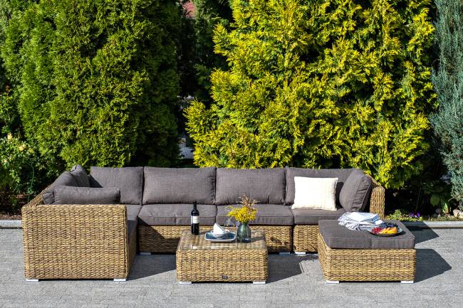 "Лунго" трансформирующийся диван из искусственного ротанга (гиацинт), цвет соломенный