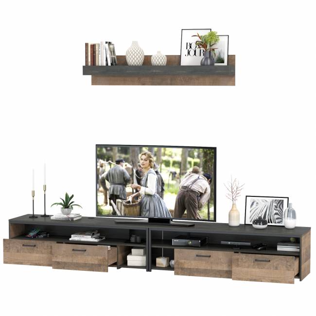 Две ТВ-тумбы Трувор с навесной полкой цвет дуб гранж песочный/интра Две ТВ-тумбы Трувор с навесной полкой цвет дуб гранж песочный/интра