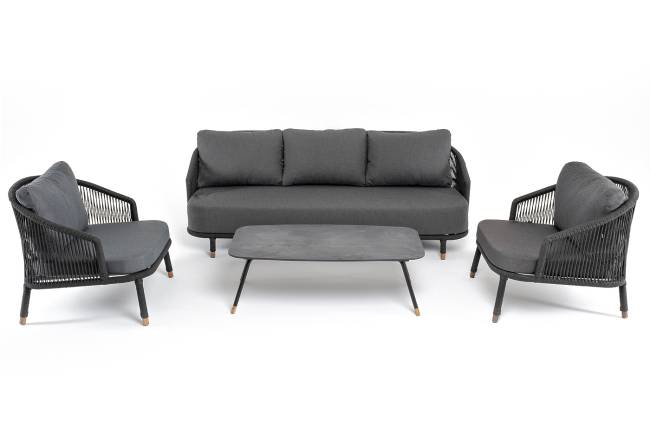 "Верона" лаунж-зона 5-местная плетеная из роупа (веревки), каркас алюминиевый темно-серый, роуп темно-серый "Верона" лаунж-зона 5-местная плетеная из роупа (веревки), каркас алюминиевый темно-серый, роуп темно-серый