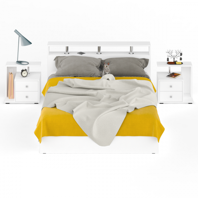 Кровать с ящиками 1600 Камелия + две тумбы цвет белый