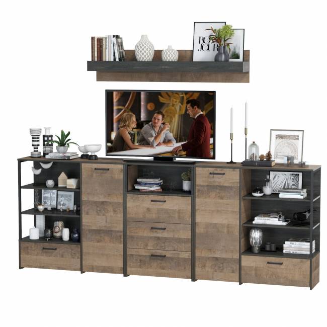 Два комода с дверкой и ящиком с навесной полкой и комодом с тремя ящиками Трувор цвет дуб гранж песочный/интра Два комода с дверкой и ящиком с навесной полкой и комодом с тремя ящиками Трувор цвет дуб гранж песочный/интра