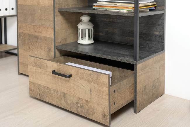 Два комода с дверкой и ящиком с навесной полкой и комодом с тремя ящиками Трувор цвет дуб гранж песочный/интра Два комода с дверкой и ящиком с навесной полкой и комодом с тремя ящиками Трувор цвет дуб гранж песочный/интра