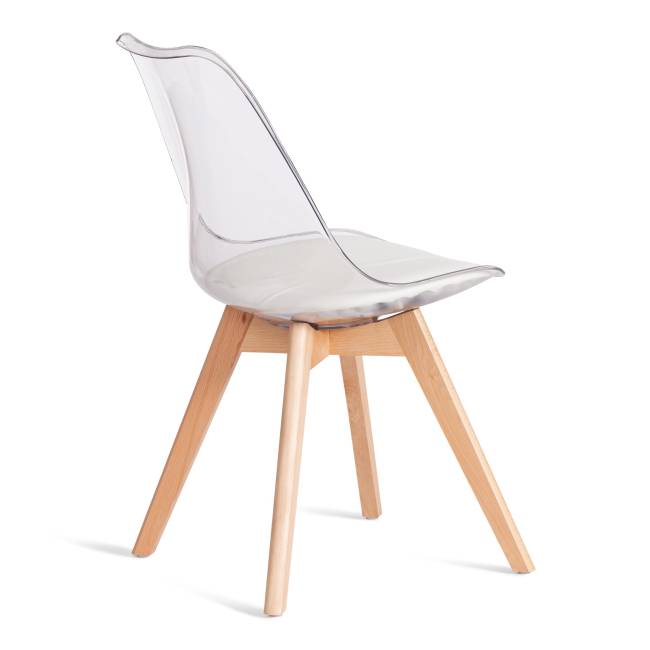 Стул TULIP (mod. 73-1) дерево/пластик/экокожа, 47,5x55x80 см, Прозрачный (Transparent) (Комплект из 4 шт.) прозрачный дерево/пластик/экокожа