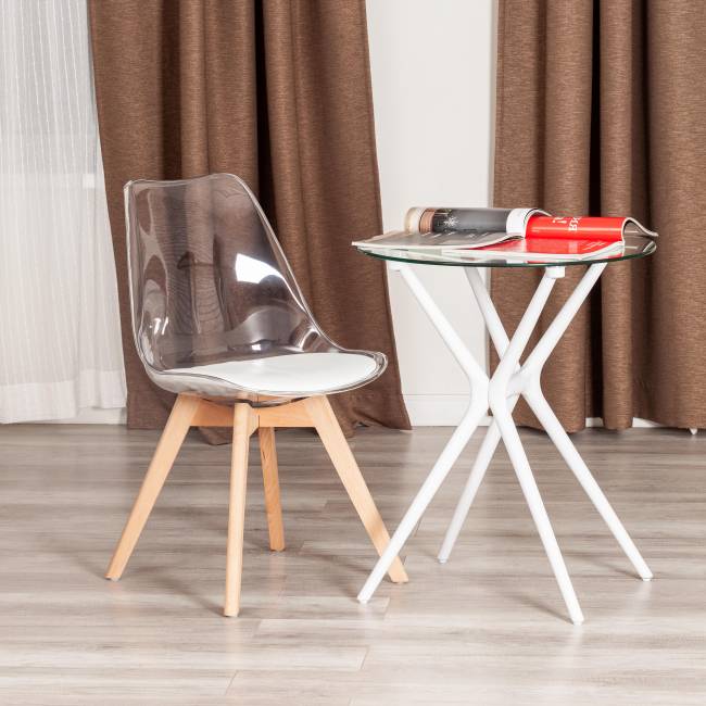 Стул TULIP (mod. 73-1) дерево/пластик/экокожа, 47,5x55x80 см, Прозрачный (Transparent) (Комплект из 4 шт.) прозрачный дерево/пластик/экокожа