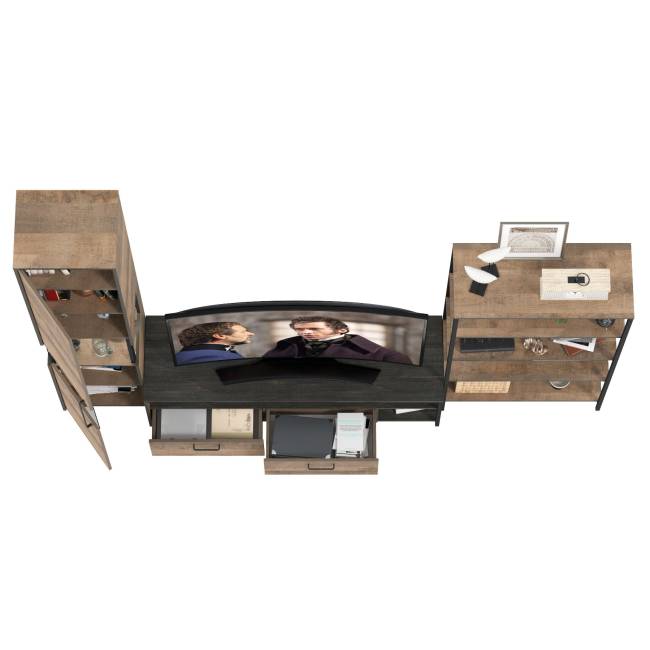 Стенка для гостиной Трувор № 14 с пеналом-витриной с подсветкой цвет дуб гранж песочный/интра Стенка для гостиной Трувор № 14 с пеналом-витриной с подсветкой цвет дуб гранж песочный/интра