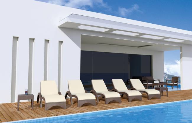 Шезлонг пластиковый с матрасом GS 1009 (Fiji) коричневый, слоновая кость 1870x730x340 мм